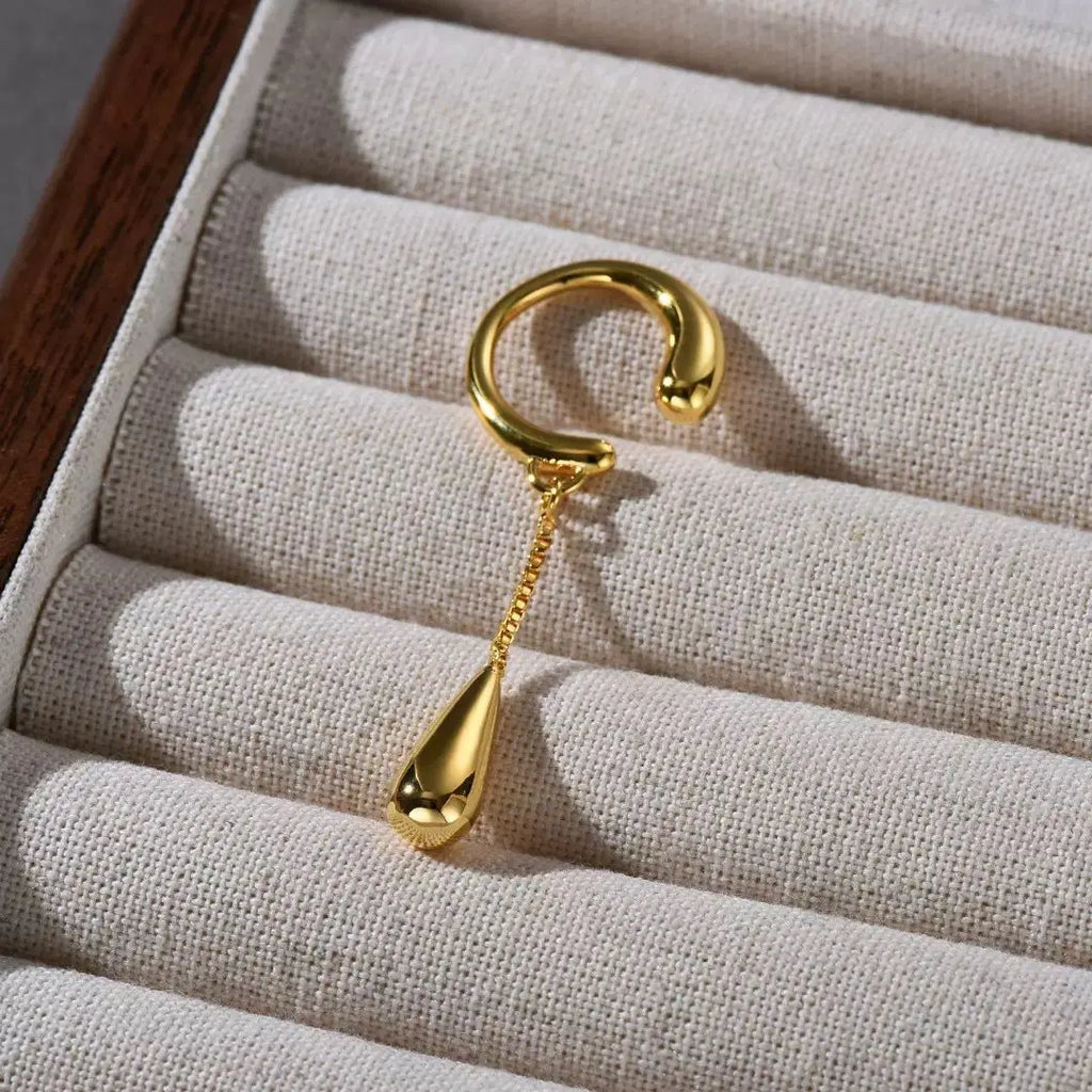 LATS 1 Piece C-shaped Metal Teardrop Tassel Clip Earrings for Women No Piercings Ear Cuff Cartilage Clips Fashion Jewelry