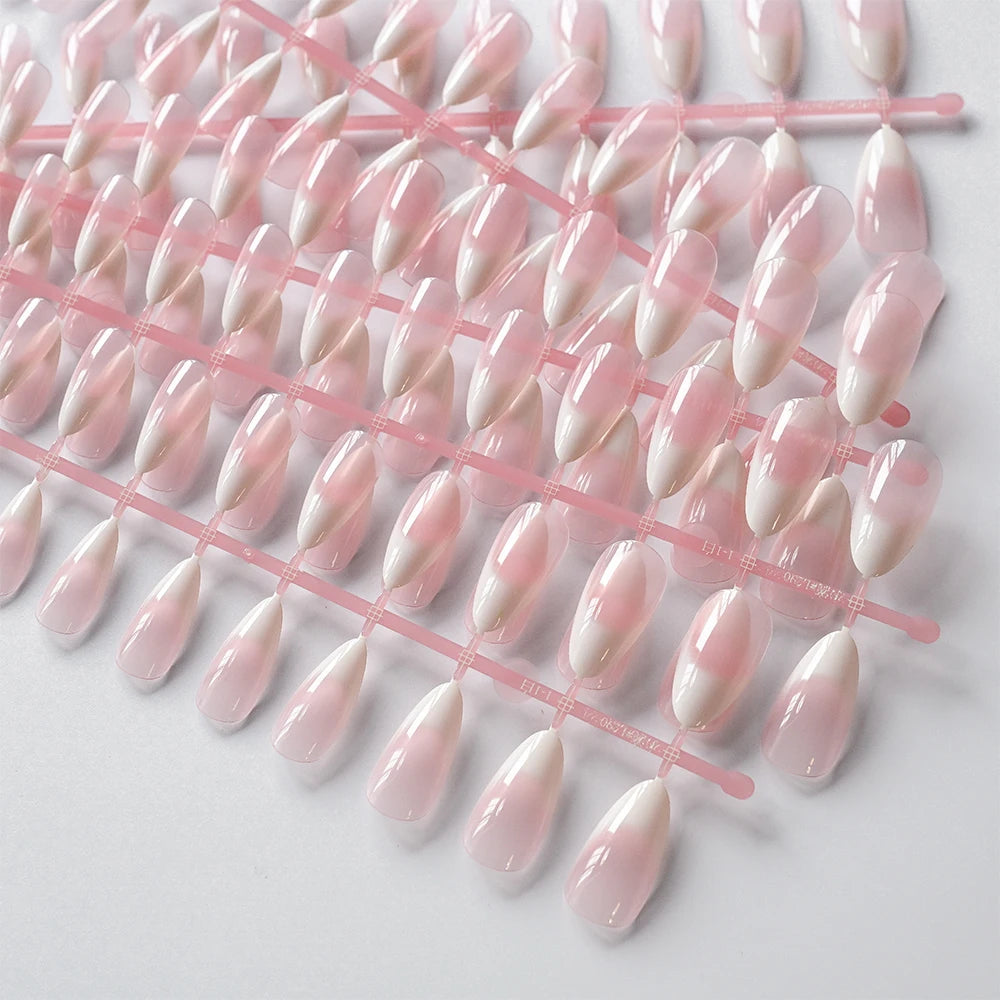 120pcs Nude Pink Gradient Press on Nails Ultra-Tender Almond Gel False nails Simple Full Cover Pink White French Fake Nail Tips#