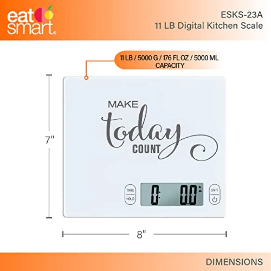 Eat Smart 11lb Food Kitchen Glass Scale with Inspirational Message