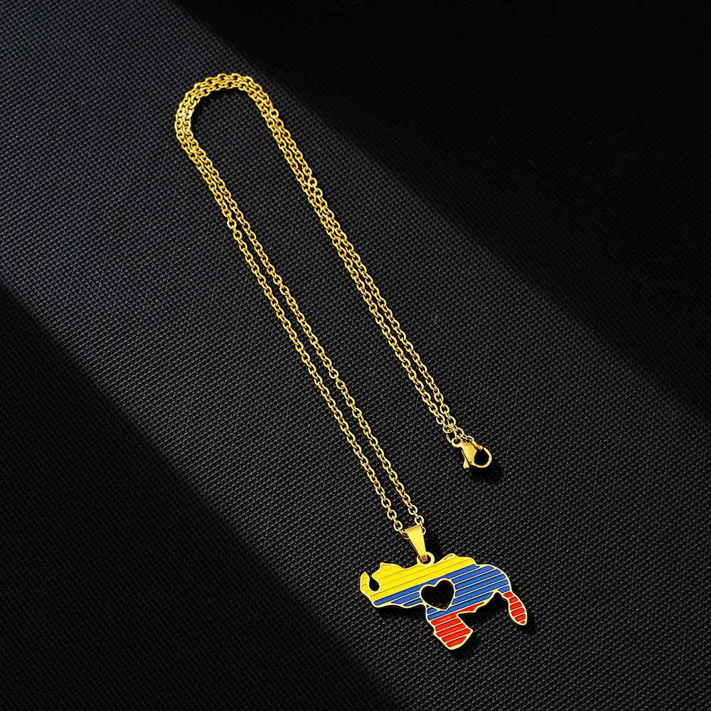 New Venezuela Map Heart Map Design Charm Pendant Necklace For Women Men Venezuelan Fine Charm Clavicle Chain Jewelry Accessories