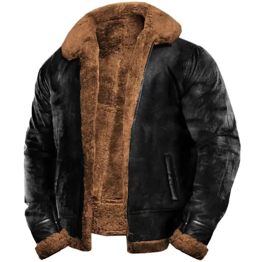 Winter Men's Faux Fur Jackets Fleece Warm Turn Down Collar Casual Plush Coat Men Thick Solid Long Sleeve Fur Outwear Coats Man