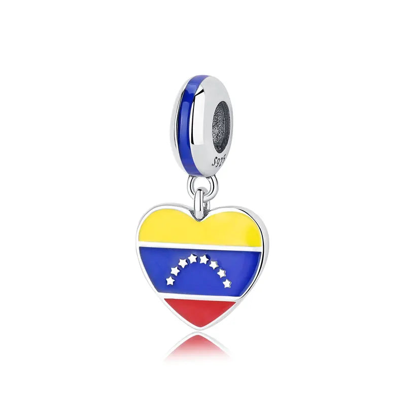 925 Sterling Silver Charms Flag Of Venezuela Heart Pendant Beads Fit Original Brand Bracelets Necklaces Jewelry For Women