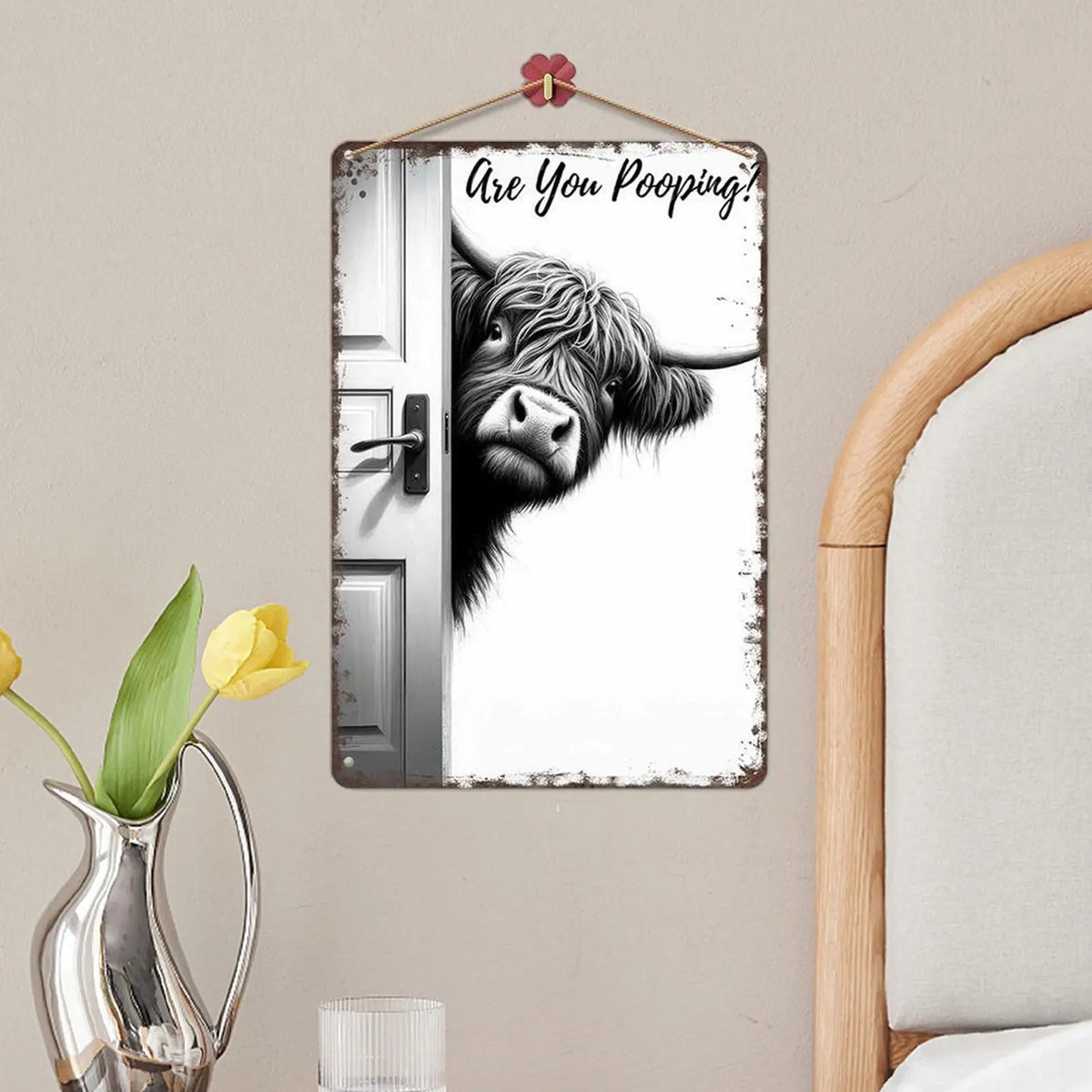 Cow Bathroom Wall Art Vintage Restroom Decoration Humorous Toilet Wall Sign for Homeowners Renters Apartment Office Hotel Powder