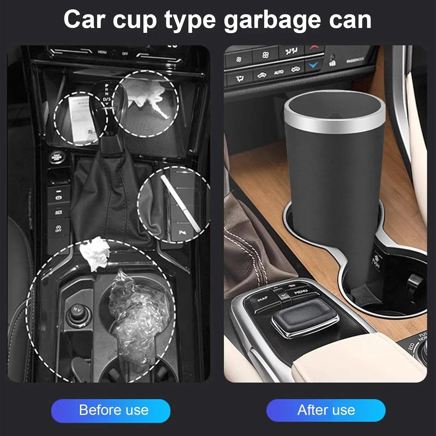 Compact Leakproof Mini Car Trash Can with Easy-Press Pop-Up Lid Durable Odor-Blocking Waterproof ABS Bin for Cup Holders Storage