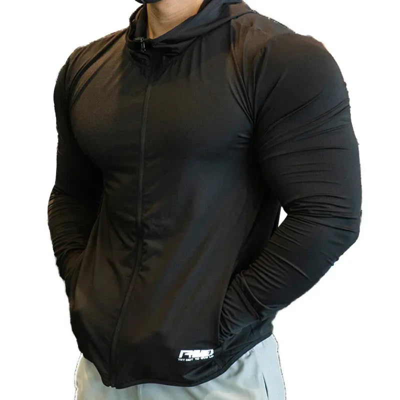 Mens Fitness Tracksuit Running Sport Hoodie Gym Joggers Hooded Outdoor Workout Shirts Tops Clothing Muscle Training Sweatshirt