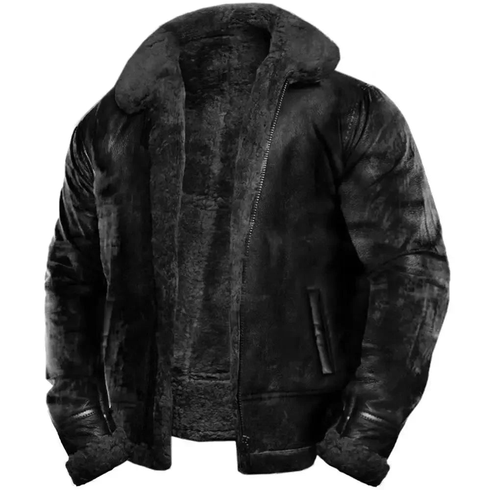 Winter Men's Faux Fur Jackets Fleece Warm Turn Down Collar Casual Plush Coat Men Thick Solid Long Sleeve Fur Outwear Coats Man