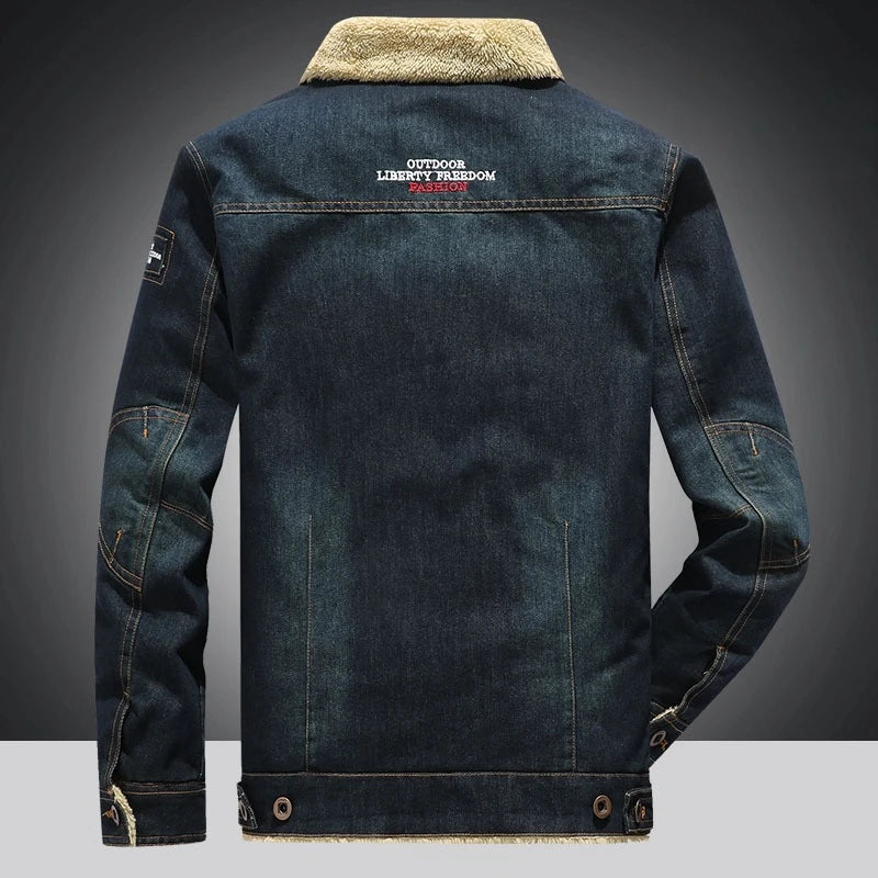 Men Windbreaker Fleece Thick Warm Winter Denim Jackets Mens Jackets Outwear Jeans Coat Male Multi-pockets Cowboy Clothing