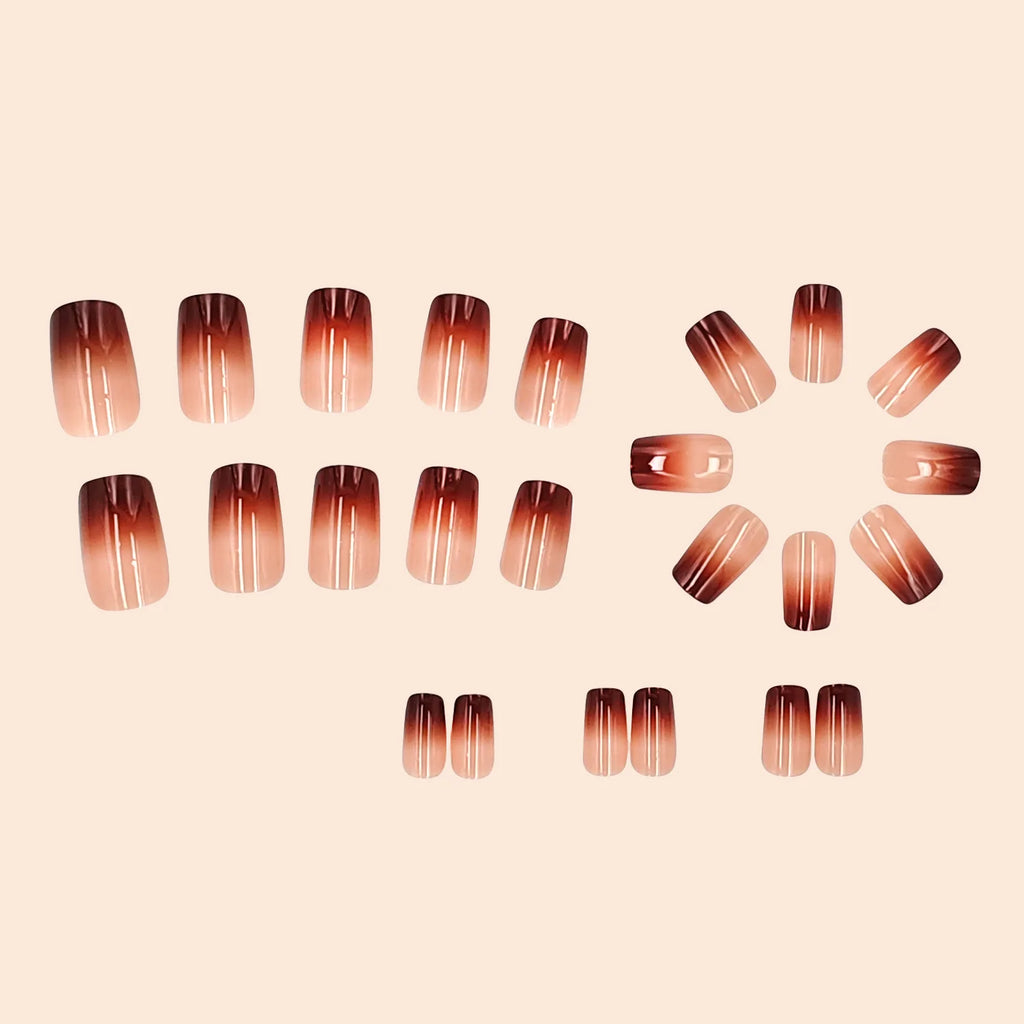 Medium fake nails for women girls gradient coffee color glossy Square almond nail tips full cover press on acrylic false nail