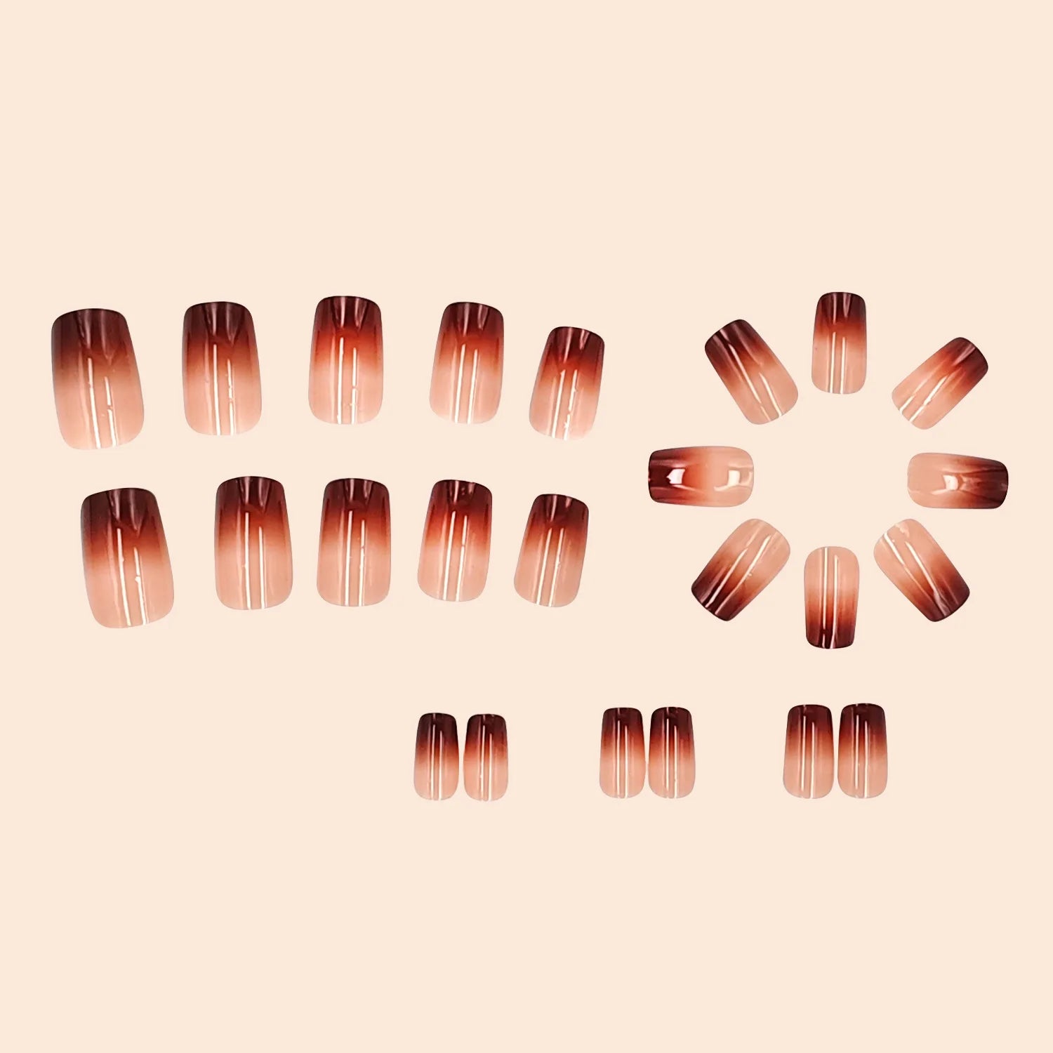 Medium fake nails for women girls gradient coffee color glossy Square almond nail tips full cover press on acrylic false nail