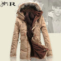 Mens Fur Collar Hoody Jacket Winter Wool Hooded Jackets Cotton-Padded Coat
