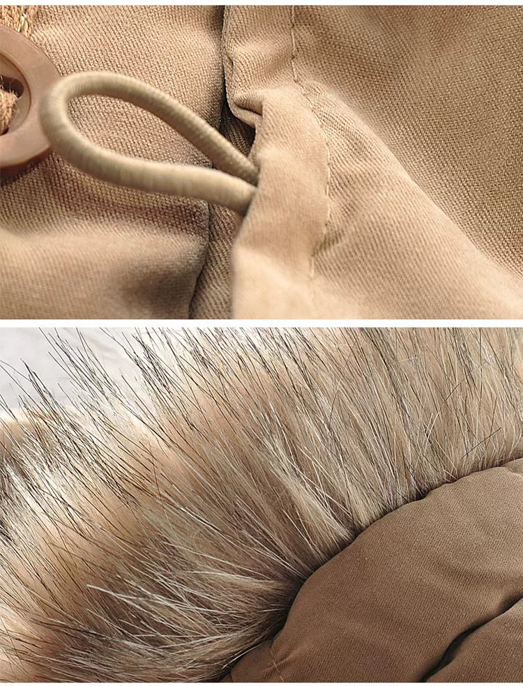 Mens Fur Collar Hoody Jacket Winter Wool Hooded Jackets Cotton-Padded Coat