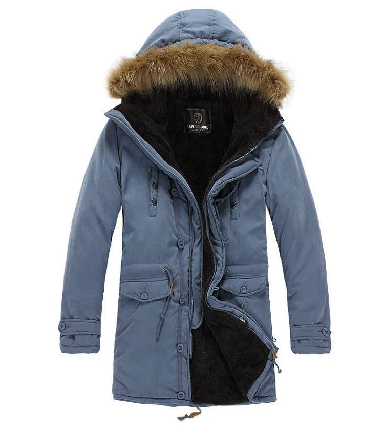 Mens Fur Collar down Jacket Winter Hooded Parka Men's Clothing Coat Cotton-Padded Jacket