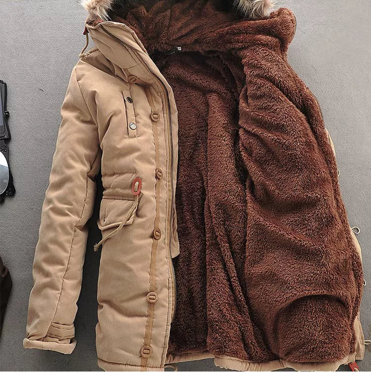Mens Fur Collar Hoody Jacket Winter Wool Hooded Jackets Cotton-Padded Coat
