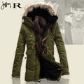 Mens Fur Collar Hoody Jacket Winter Wool Hooded Jackets Cotton-Padded Coat