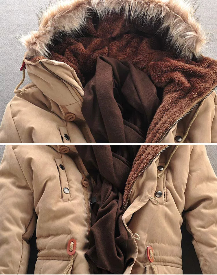 Mens Fur Collar Hoody Jacket Winter Wool Hooded Jackets Cotton-Padded Coat