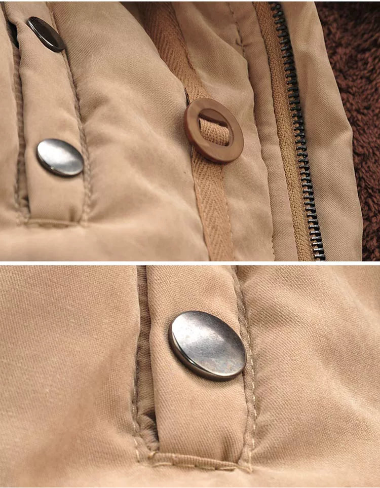 Mens Fur Collar Hoody Jacket Winter Wool Hooded Jackets Cotton-Padded Coat