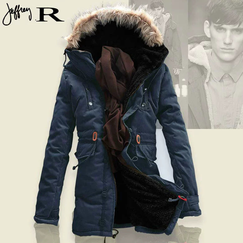 Mens Fur Collar Hoody Jacket Winter Wool Hooded Jackets Cotton-Padded Coat