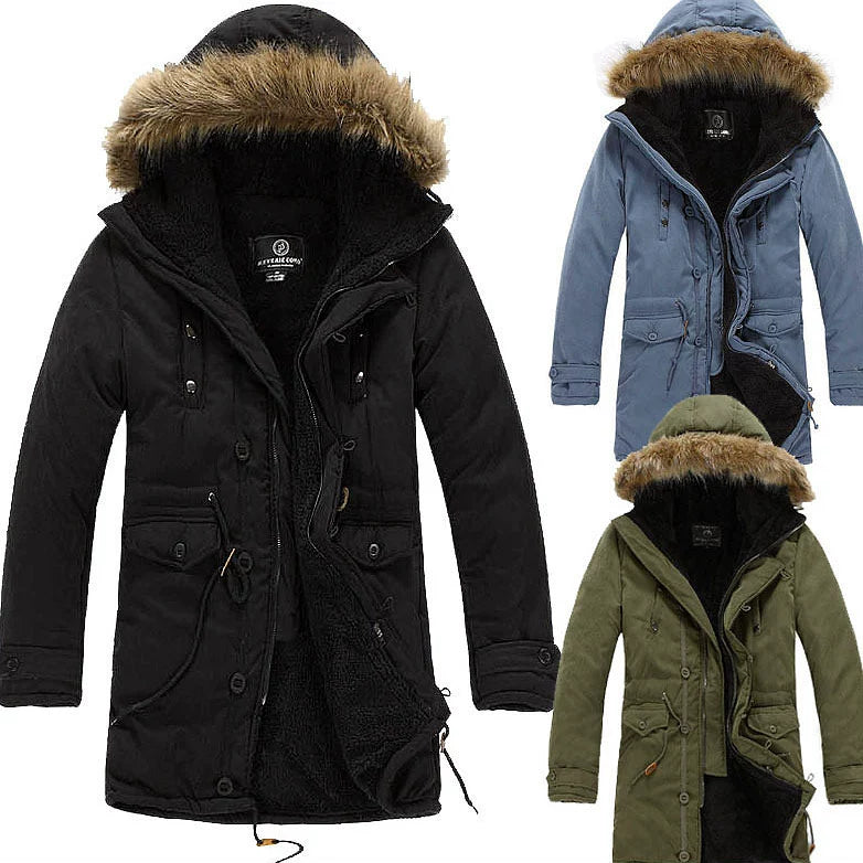 Mens Fur Collar down Jacket Winter Hooded Parka Men's Clothing Coat Cotton-Padded Jacket