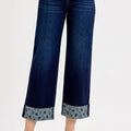 RISEN Full Size Mid Rise Fit Crop Wide With Printed Cuff Jeans Plus Size