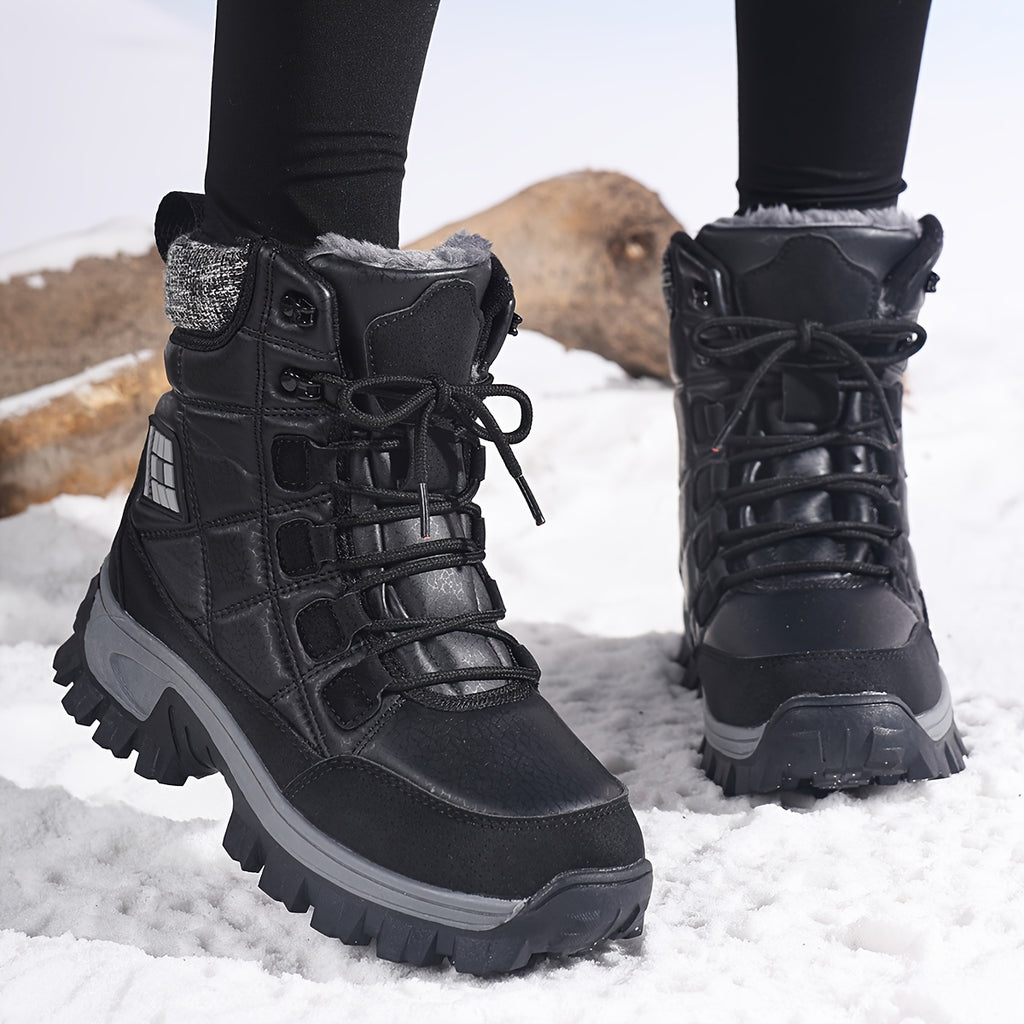 HDOXSE Women's Winter Snow Boots with Thickened Warm Sole & High Quality TPR Outsole - Non-Slip Round Toe Cold-Resistant Boots, Medium Tube for Ice & Snow, Heavy-Duty for all-Day Warmth (for dresses/Skirts)
