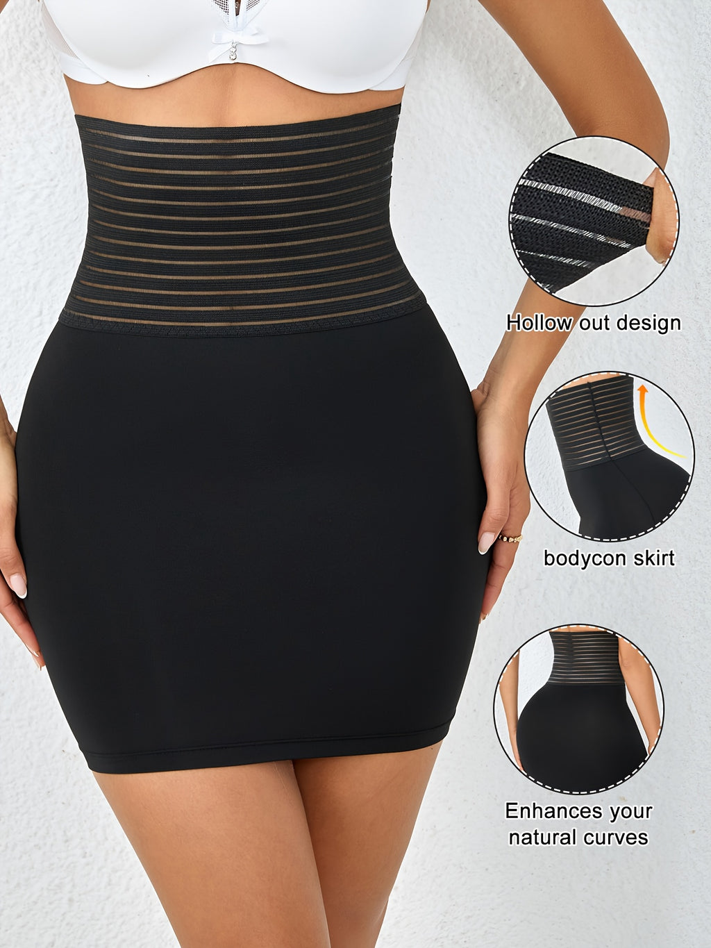 Women's High-Waisted Bodycon Skirt - Tummy Control Butt Lifting Short Skirt with Hollow Out & Fit, Stretchy Short Length for Parties, Night Out, Casual Attire - Spring Summer Fall Skirt for Dresses Layering (Non-)