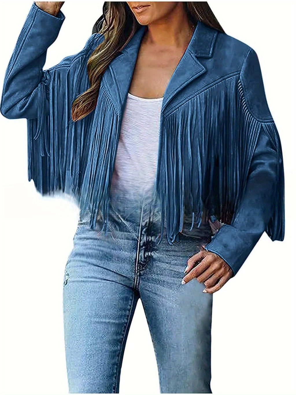 Women's Short Deerskin Jacket with Fringe Hem & Tassel Trim - Slim-Fit T-Shaped Silhouette, Zipper Closure, Round Neck Casual Coat for Spring/Fall (Hand Washable) - Grey/Black/Brown - Versatile Outerwear for Jeans & Dresses,