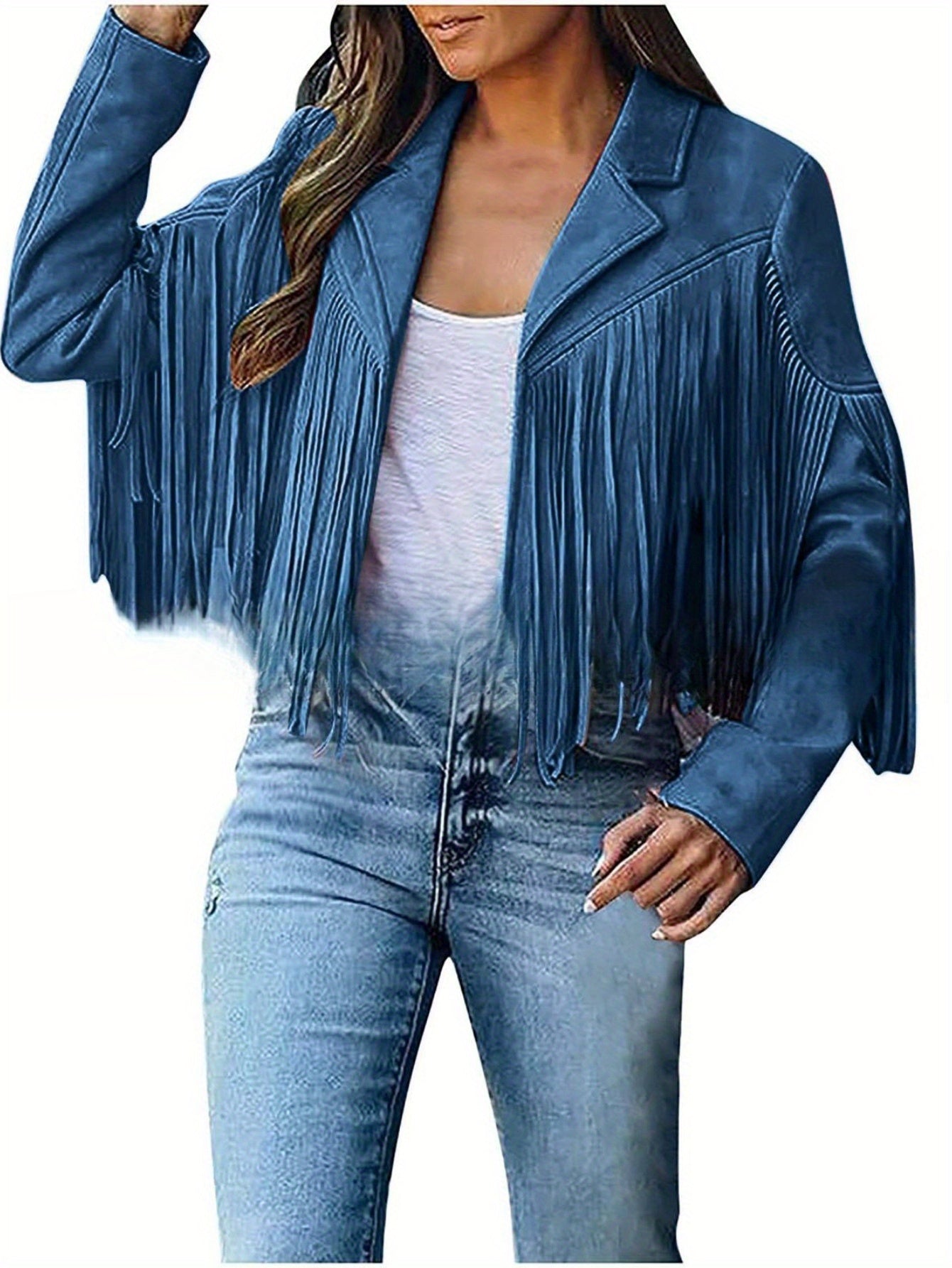Women's Short Deerskin Jacket with Fringe Hem & Tassel Trim - Slim-Fit T-Shaped Silhouette, Zipper Closure, Round Neck Casual Coat for Spring/Fall (Hand Washable) - Grey/Black/Brown - Versatile Outerwear for Jeans & Dresses,