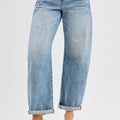 RISEN Full Size Slouchy Ankle Length Barrel Jeans with Cuffs Plus Size