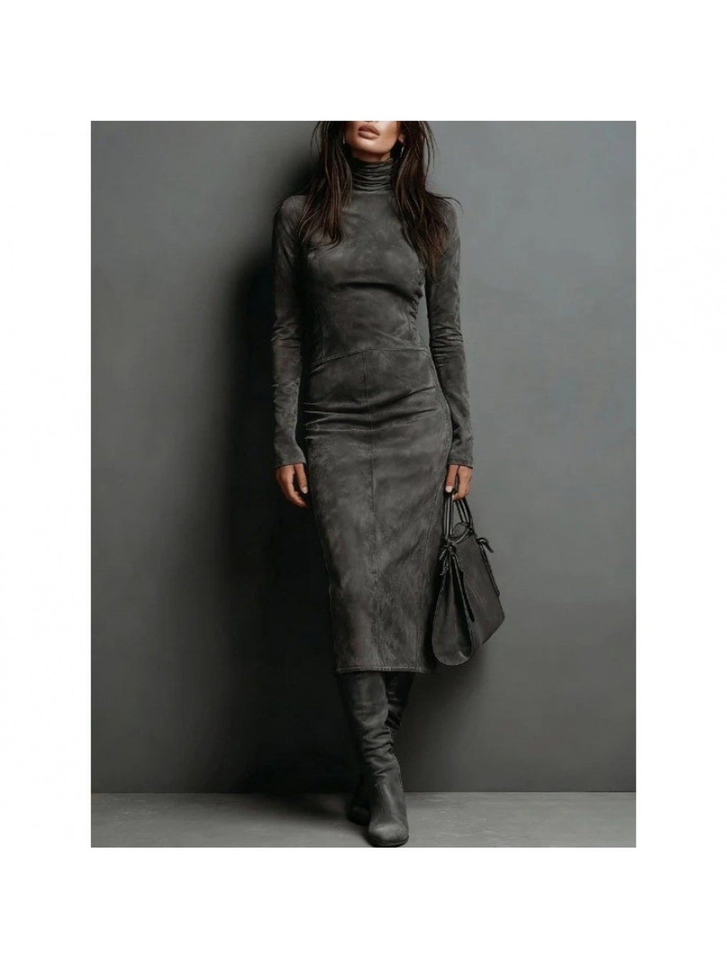 Women's Fall/Winter Sexy Elegant Retro High Neck Bodycon Dress - Long Sleeve Fitted Skirt, Solid Color Base Dress for Dresses, Machine Washable Winter Wardrobe Essential (No Undergarment Visibility)