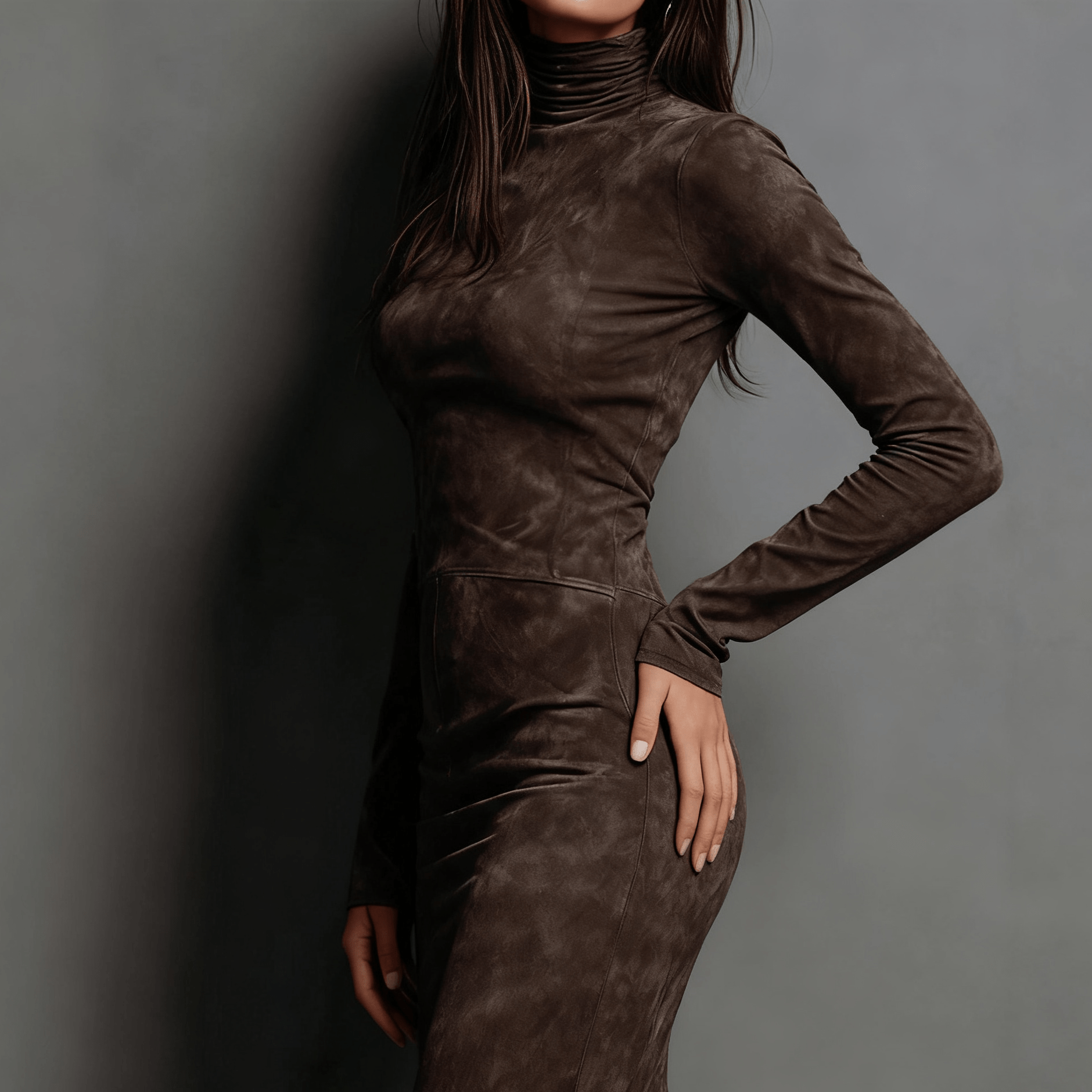 Women's Fall/Winter Sexy Elegant Retro High Neck Bodycon Dress - Long Sleeve Fitted Skirt, Solid Color Base Dress for Dresses, Machine Washable Winter Wardrobe Essential (No Undergarment Visibility)