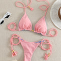 New Festival Flame Halter Bikini Set for Women – Triangle V-Neck Backless Two-Piece Swimsuit with Tie Side Bottoms & Adjustable Lace-Up Fit – Sleek Polyamide Swimwear for Koningsdag/King’s Day & Summer Beach Celebrations