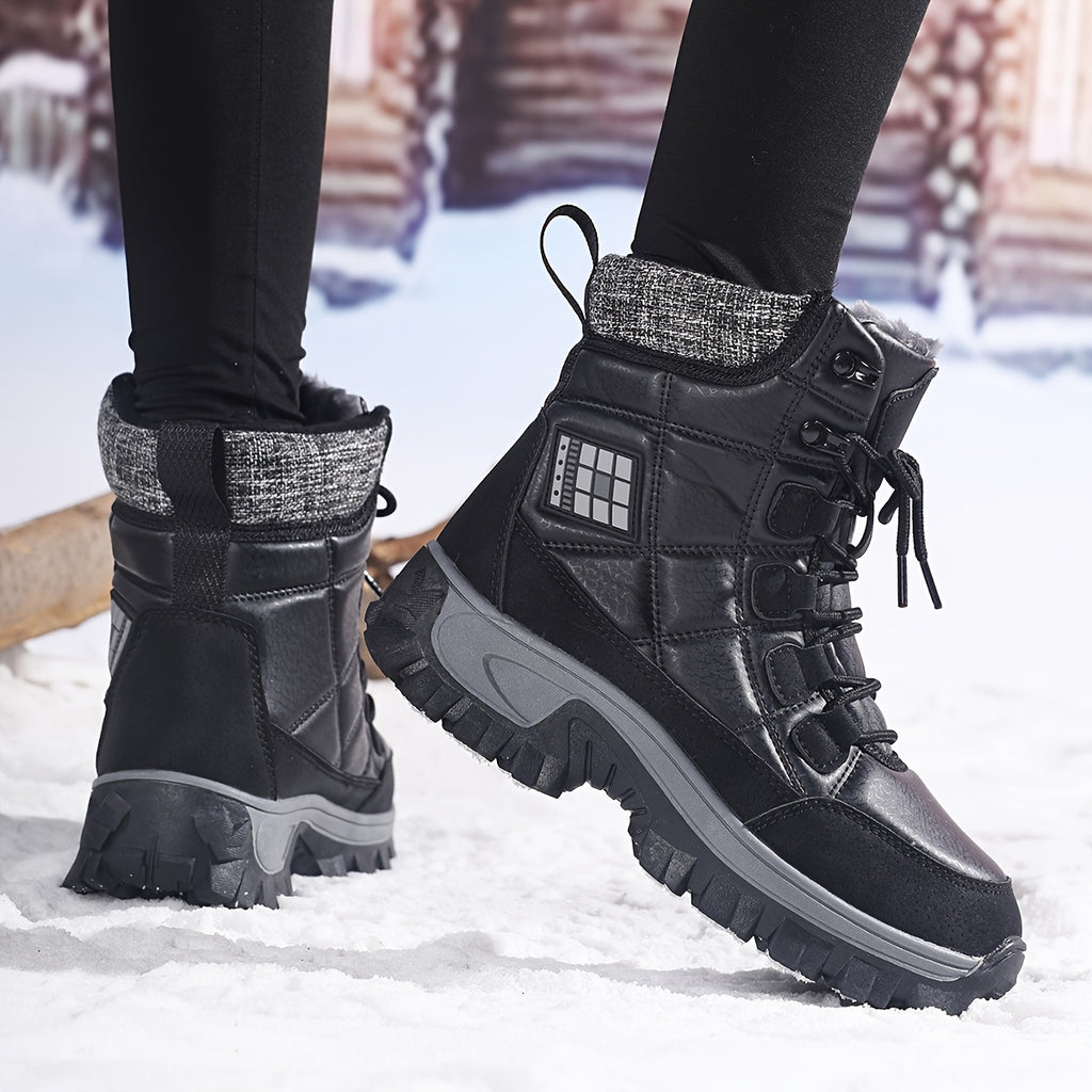 HDOXSE Women's Winter Snow Boots with Thickened Warm Sole & High Quality TPR Outsole - Non-Slip Round Toe Cold-Resistant Boots, Medium Tube for Ice & Snow, Heavy-Duty for all-Day Warmth (for dresses/Skirts)