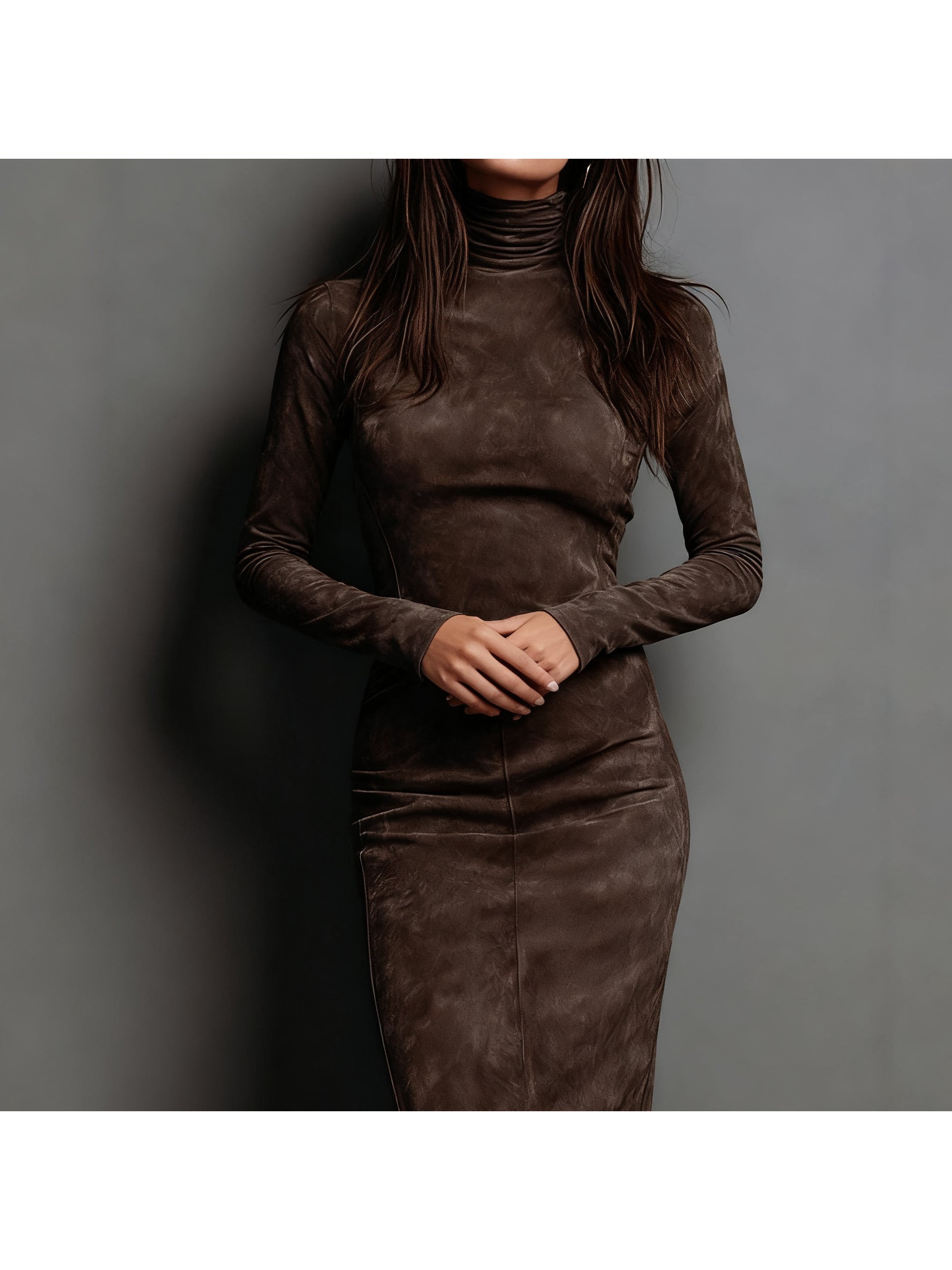 Women's Fall/Winter Sexy Elegant Retro High Neck Bodycon Dress - Long Sleeve Fitted Skirt, Solid Color Base Dress for Dresses, Machine Washable Winter Wardrobe Essential (No Undergarment Visibility)