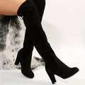 [Elegant Boots] Elegant Women's Boots, Classic Solid Color Chunky Heel Over-the-Knee Boots | Inexpensive Dark Black Slip-On Long Boots, Cute Gift for Mom