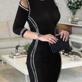 Women's Elegant Black Bodycon Dress - Mermaid/Trumpet Silhouette A-Line Winter Party Wedding Guest Dress with Short Sleeves & Round Neck, Machine Washable Fall/Winter Formal Attire (No) - Ready-to-Wear Collection, Dresses For