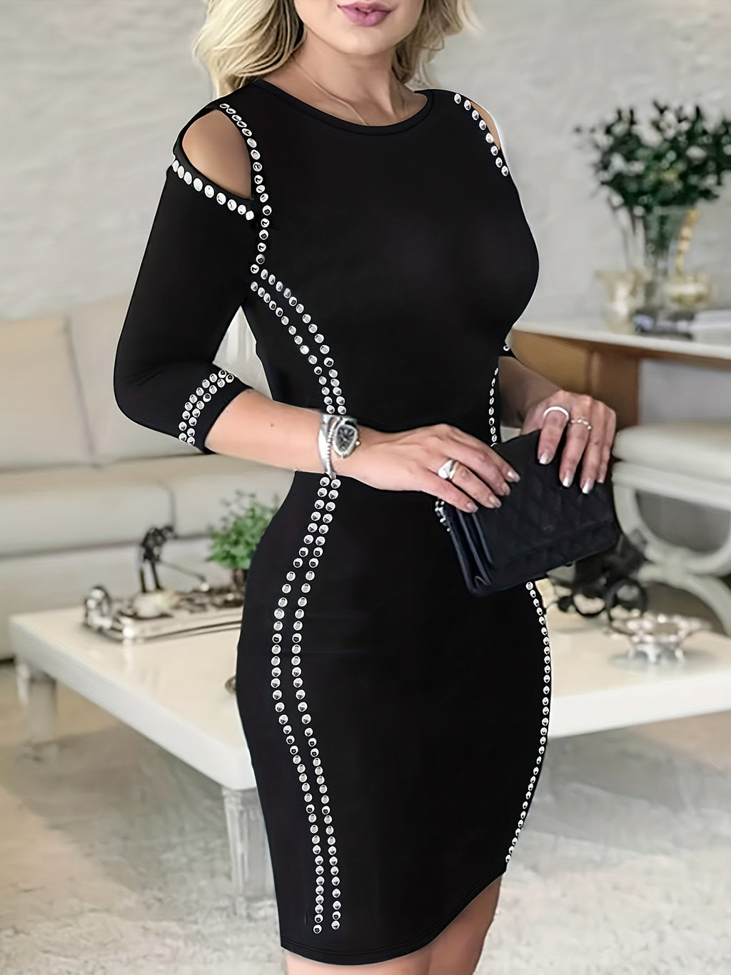 Women's Elegant Black Bodycon Dress - Mermaid/Trumpet Silhouette A-Line Winter Party Wedding Guest Dress with Short Sleeves & Round Neck, Machine Washable Fall/Winter Formal Attire (No) - Ready-to-Wear Collection, Dresses For
