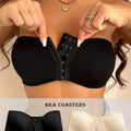 [Strapless Bustier Bras] 2pcs CELILIN Strapless Bustier Bras - Invisible Under Clothing, Medium Support & Coverage, Elastic Comfort Fit for Strapless/Off-Shoulder Dresses, Hiking & Outdoor Activities, Black & Beige, Daily Wea