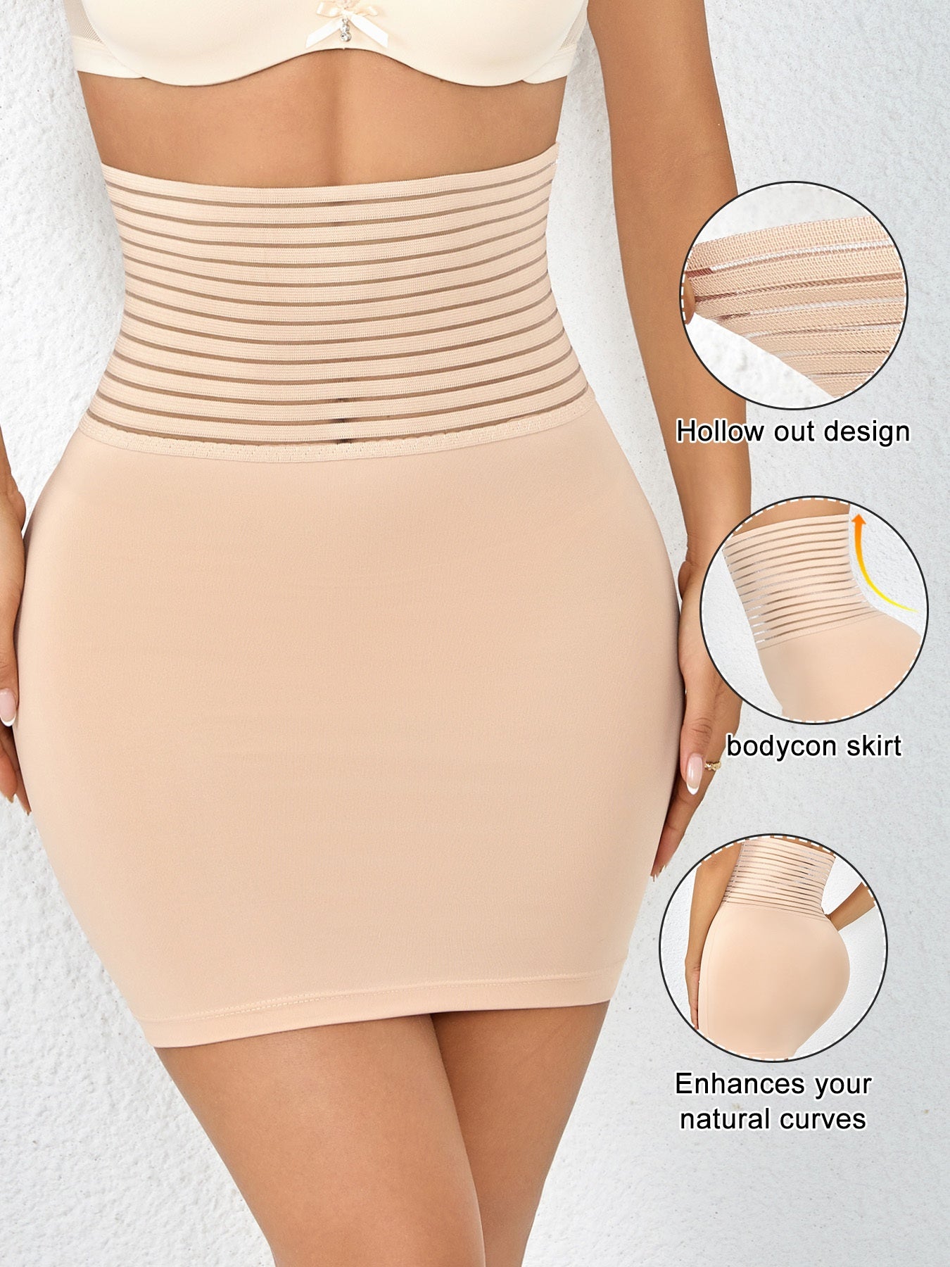 Women's High-Waisted Bodycon Skirt - Tummy Control Butt Lifting Short Skirt with Hollow Out & Fit, Stretchy Short Length for Parties, Night Out, Casual Attire - Spring Summer Fall Skirt for Dresses Layering (Non-)