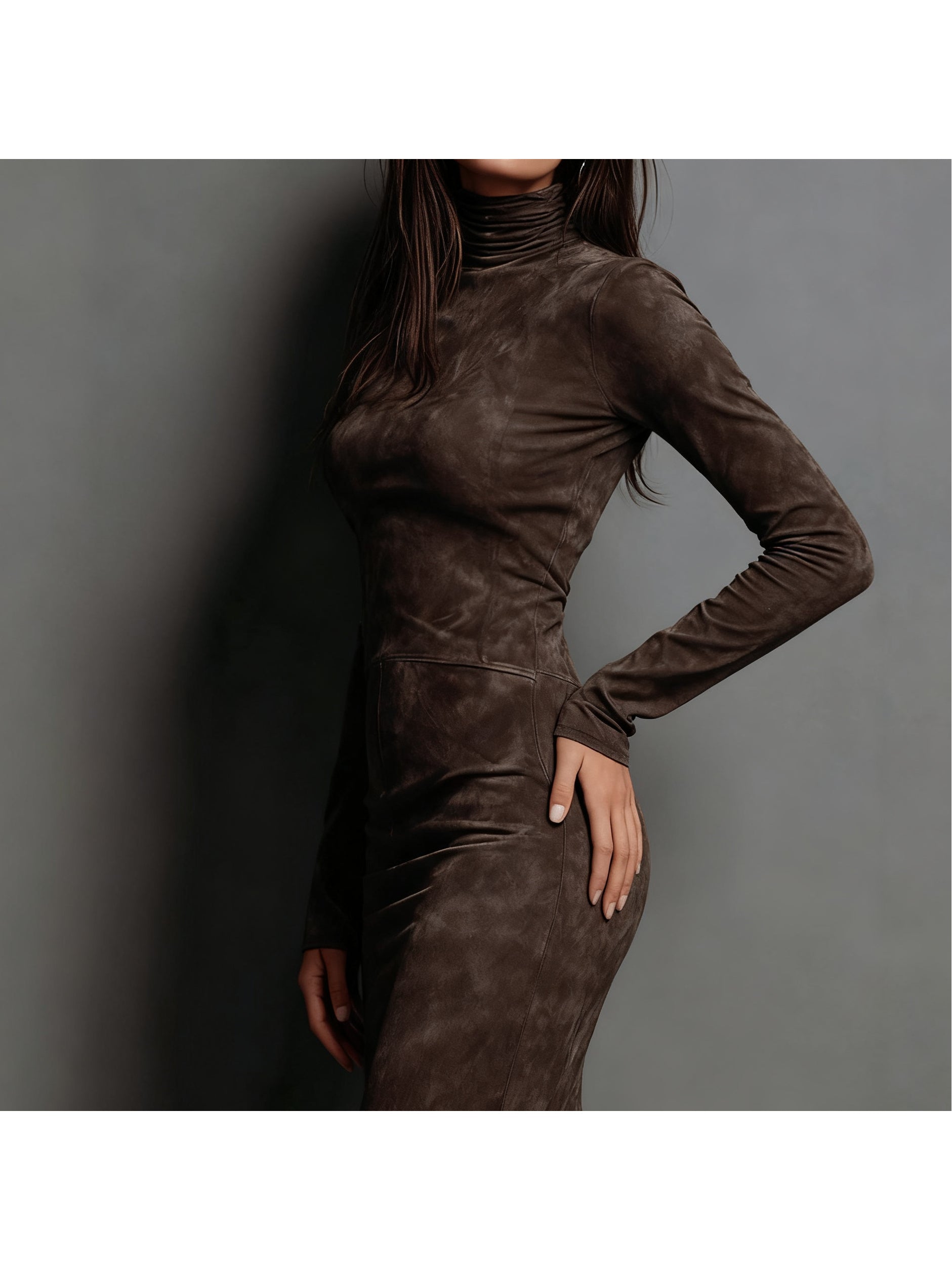 Women's Fall/Winter Sexy Elegant Retro High Neck Bodycon Dress - Long Sleeve Fitted Skirt, Solid Color Base Dress for Dresses, Machine Washable Winter Wardrobe Essential (No Undergarment Visibility)