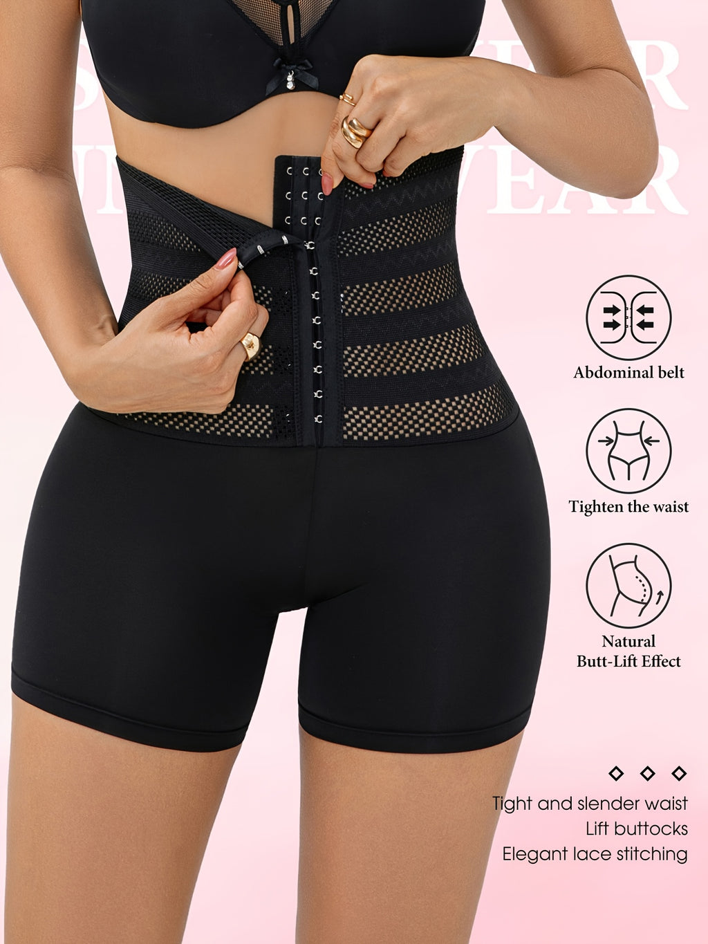 Women's High-Waisted Tummy Control Butt Lift Shaping Shorts - Adjustable Front Zipper/Button Closure, Butt Enhancing Slim-Fit Underwear with Compression Fit, Lift & Posture (Black) - Hand Washable for Jeans & Dresses