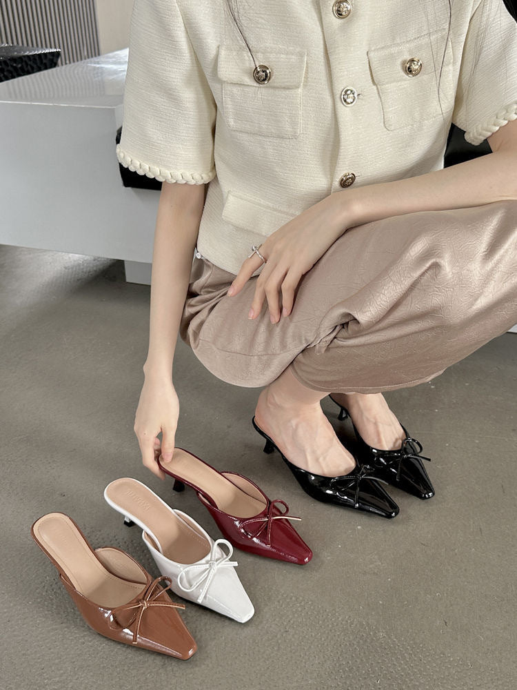 Women's Elegant French Fairy Mary Jane Shoes - Slip-On Low Heel Moccasin-like Round Toe with Bowknot Closure, All-Season Comfortable Rubber Upper & Cushioned Insole, Brown/Black/White/Red/ - Versatile Dress Shoes for Casual &