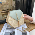 New Famous Mulit Style Straw+leather Handba For Women And Girls  New Fashion Summer Bag Handmade Woven Beach Circle Shoulder Bag